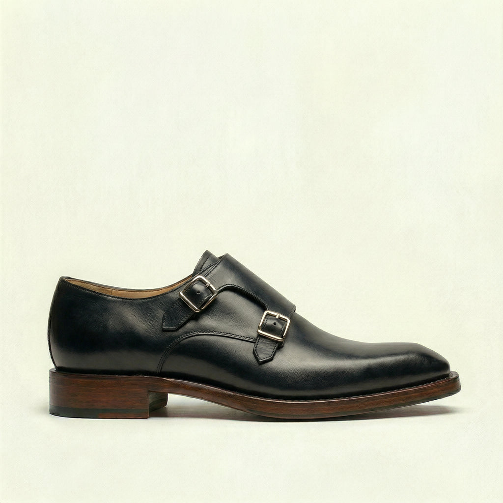 Black Leather Lucente Double Monk Strap Shoe