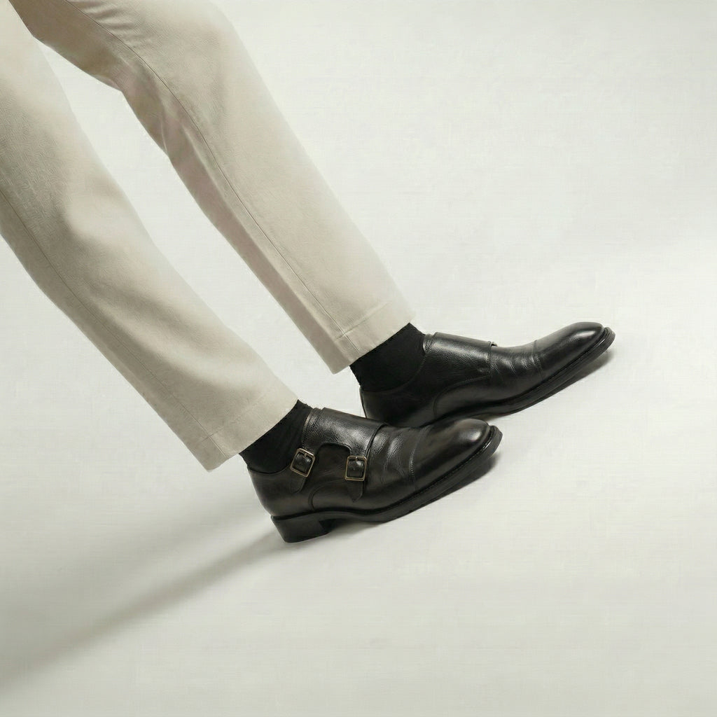 Black Leather Lucente Double Monk Strap Shoe
