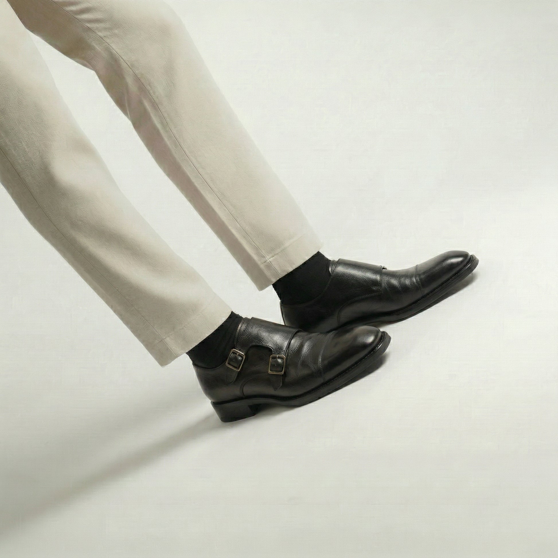 Black Leather Lucente Double Monk Strap Shoe