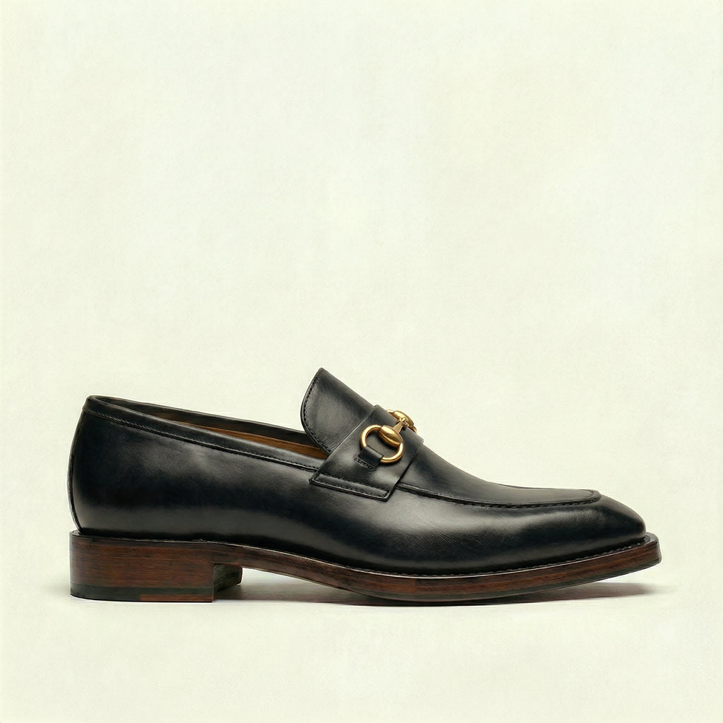 Black Leather Lucente Horse Bit Loafer