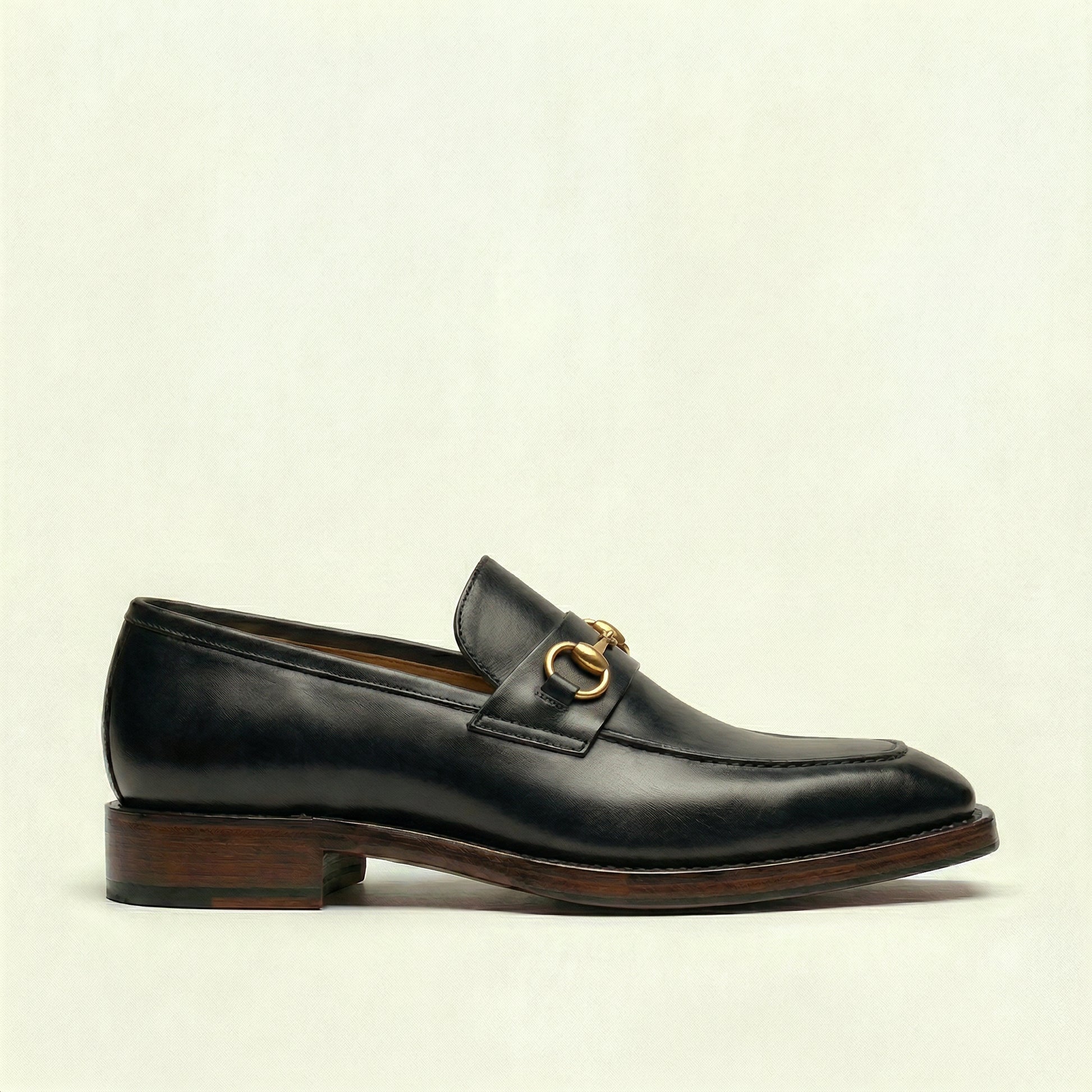 Black Leather Lucente Horse Bit Loafer
