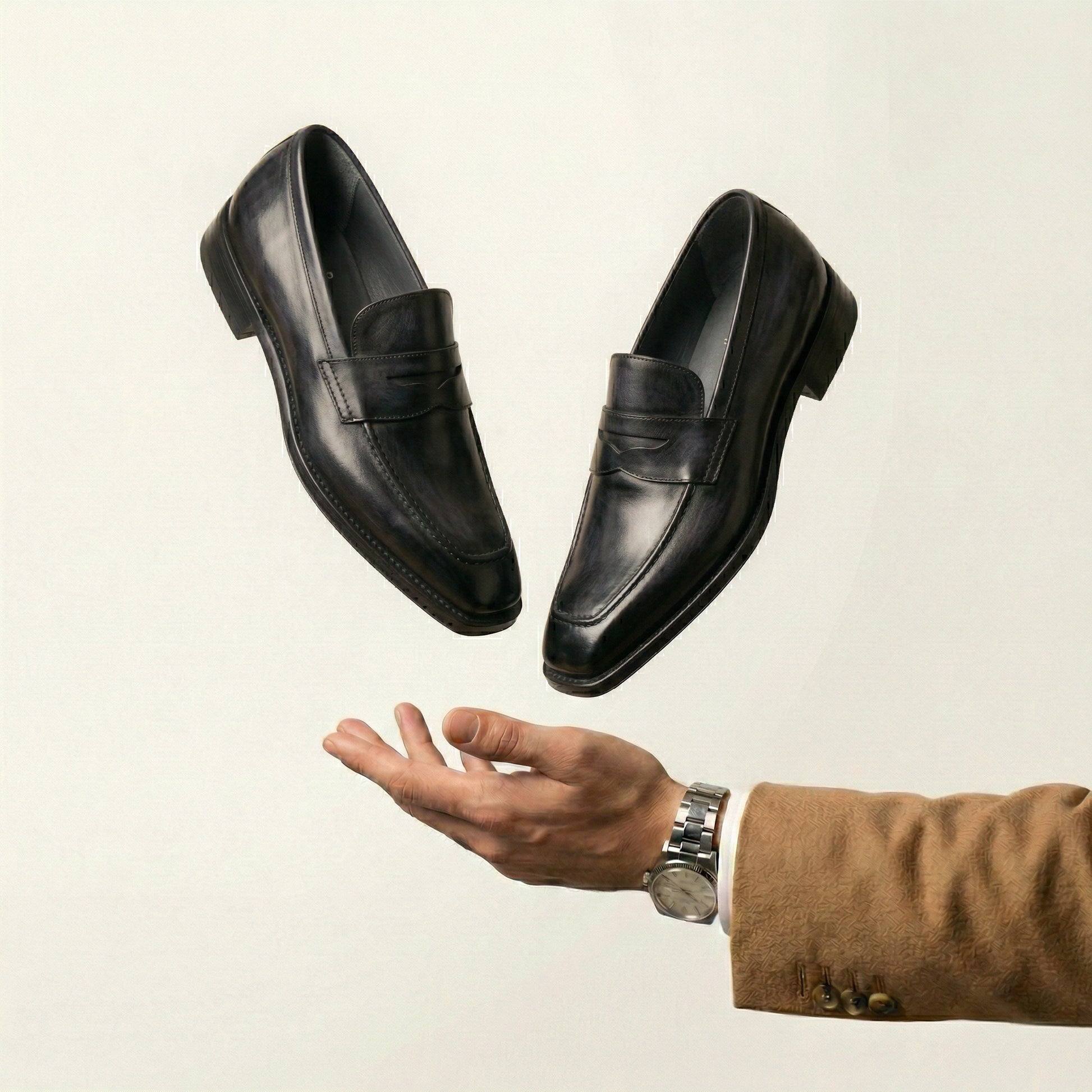 Black Leather Lucente Penny Loafer Shoes