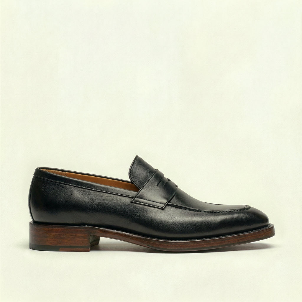 Black Leather Lucente Penny Loafer Shoes