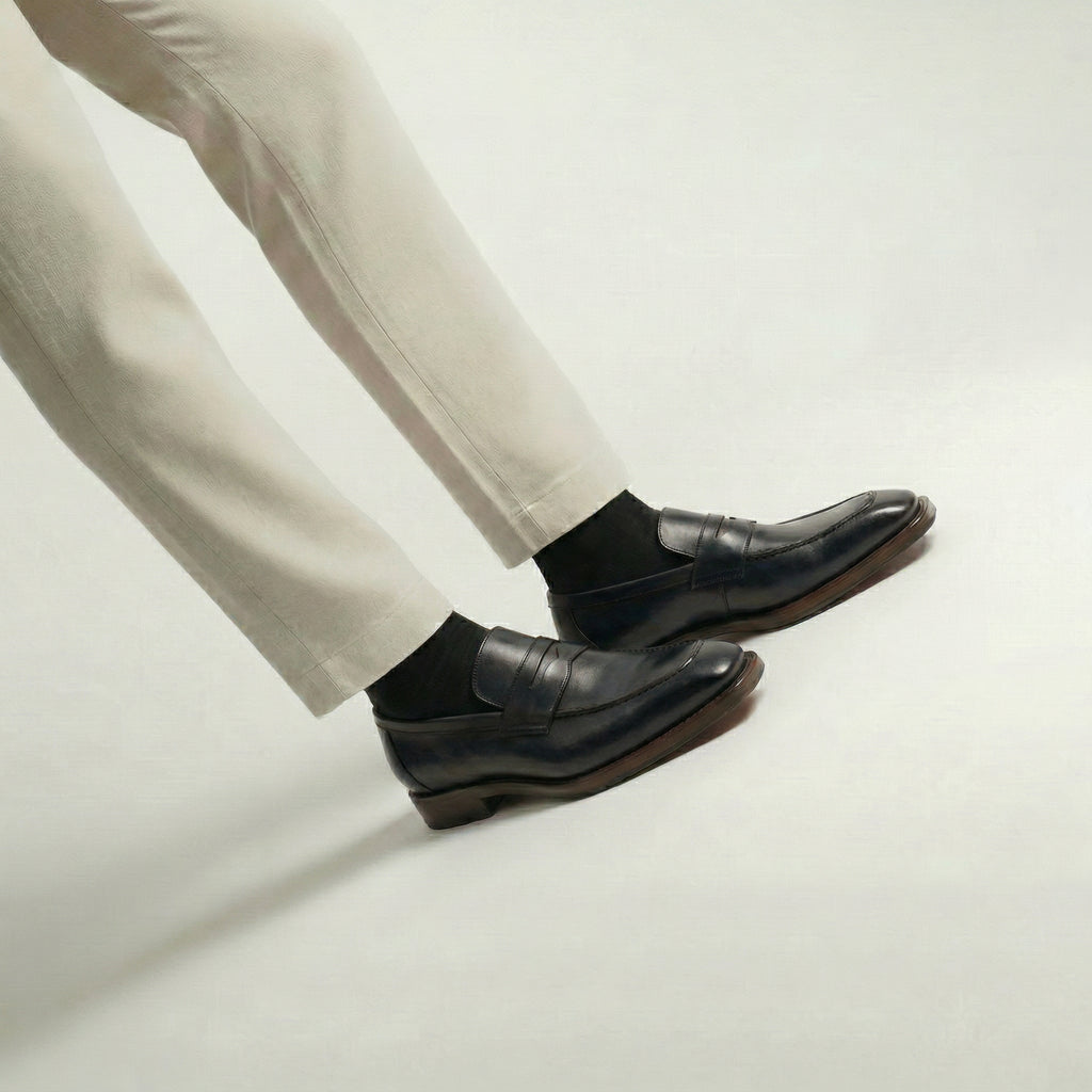Black Leather Lucente Penny Loafer Shoes