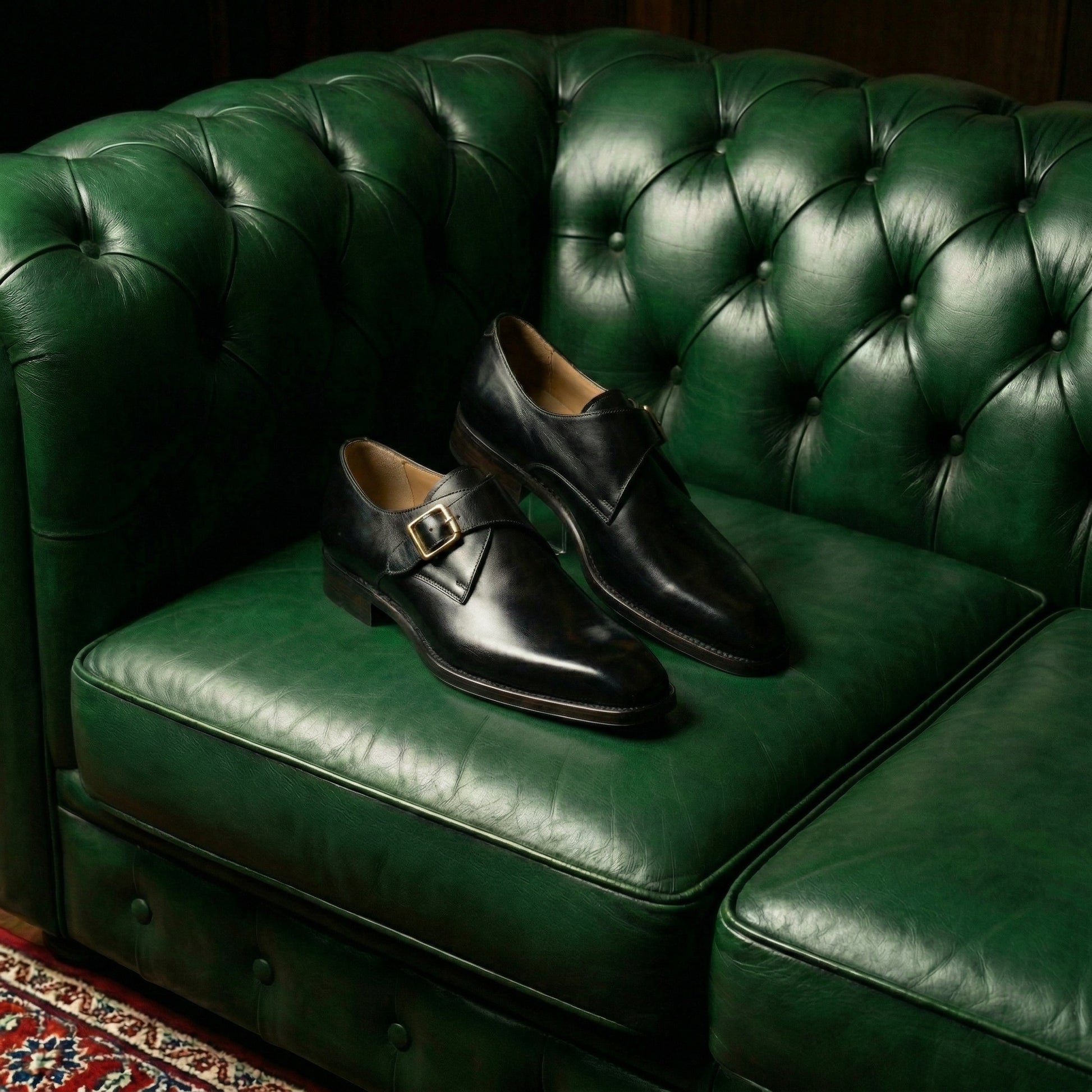 Black Leather Lucente Single Monk Strap Shoes