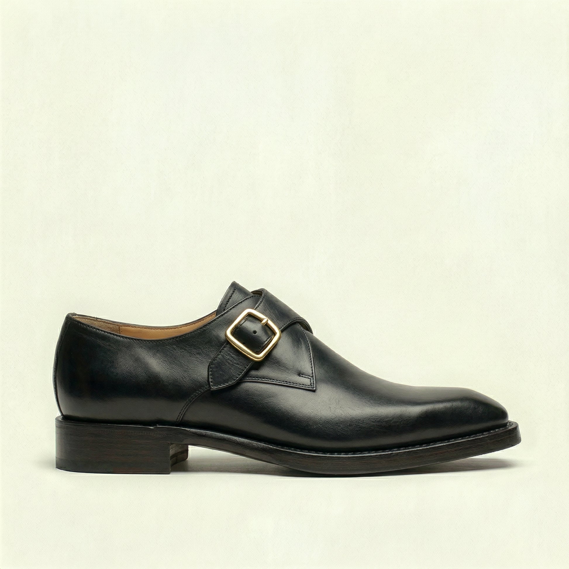 Black Leather Lucente Single Monk Strap Shoes