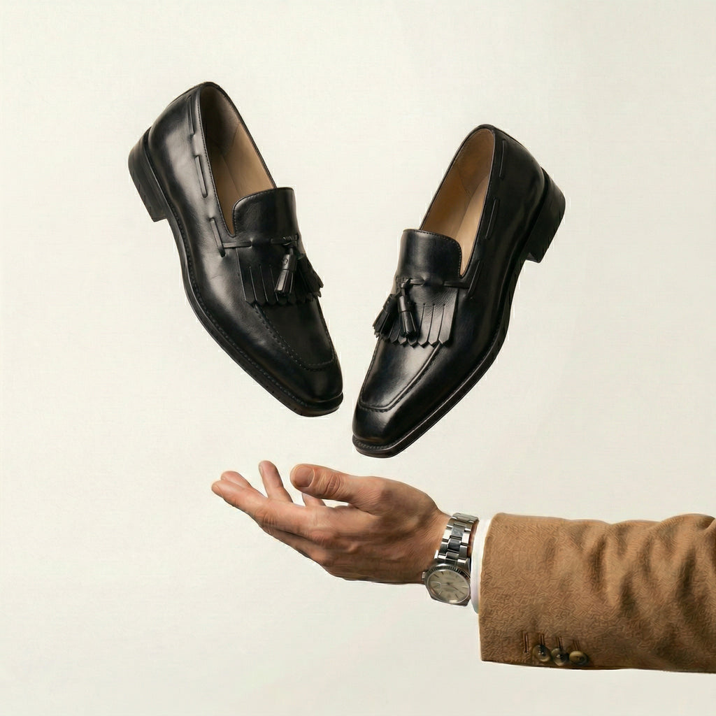 Black Leather Lucente Tassel Loafers