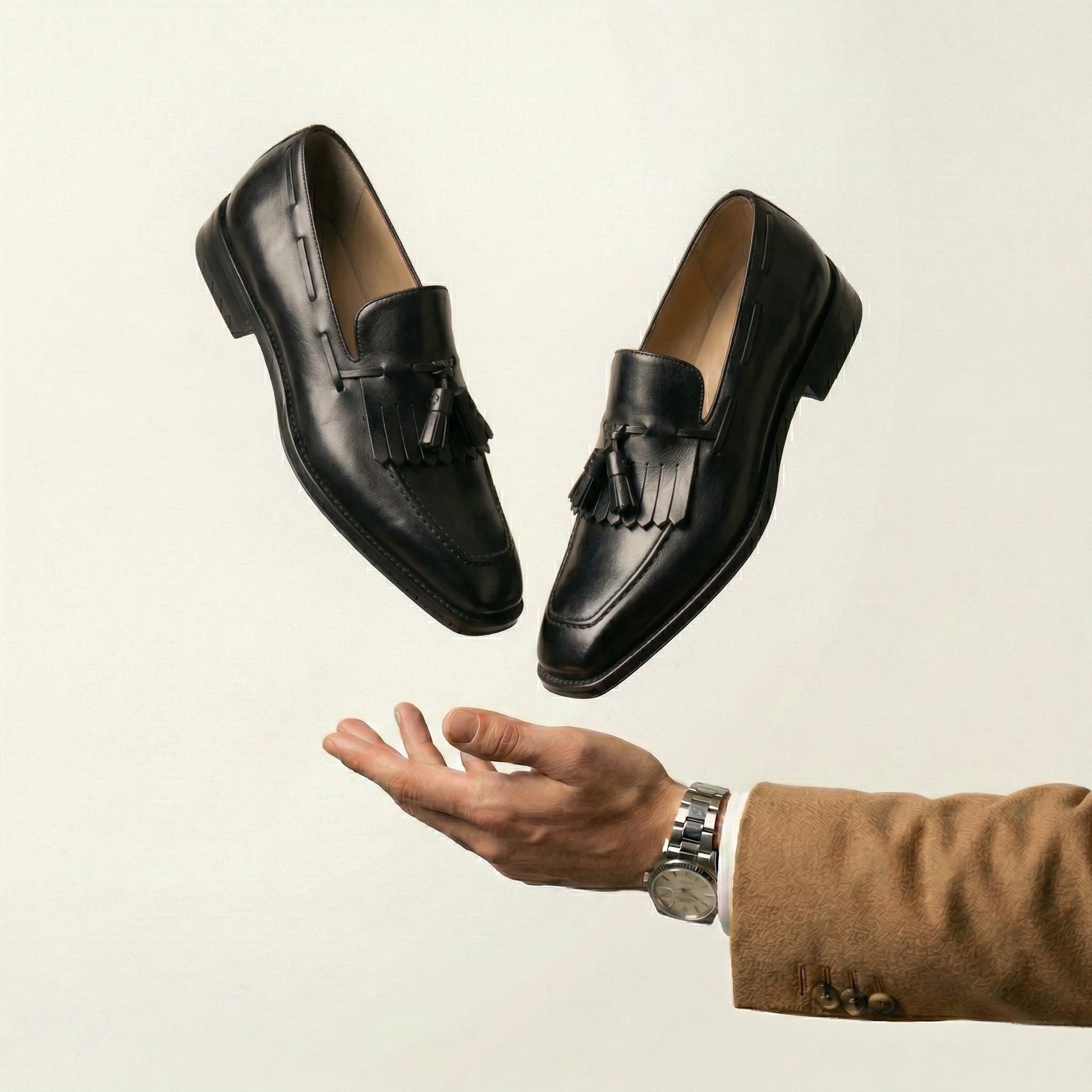 Black Leather Lucente Tassel Loafers