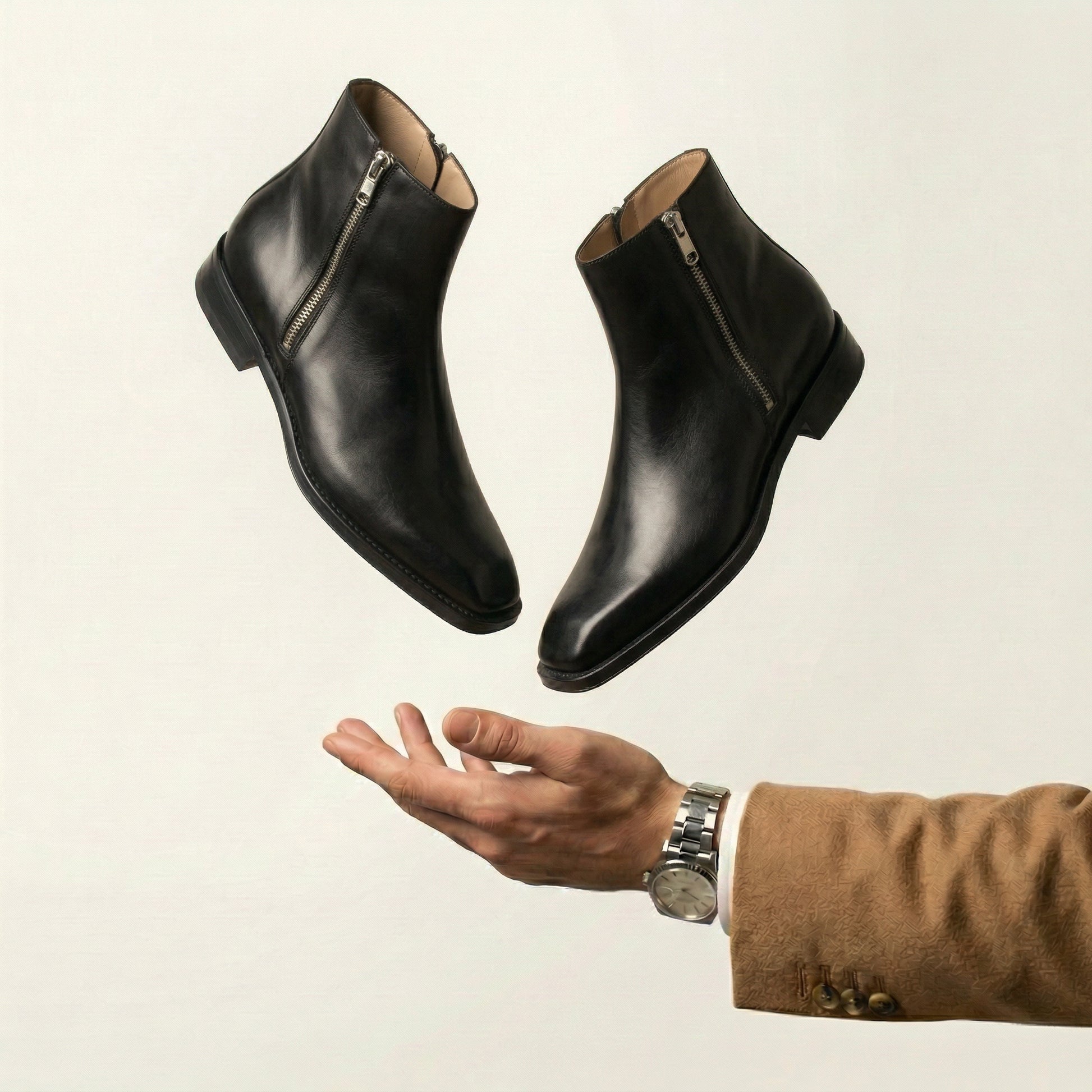 Black Leather Lucente Zipper Boots