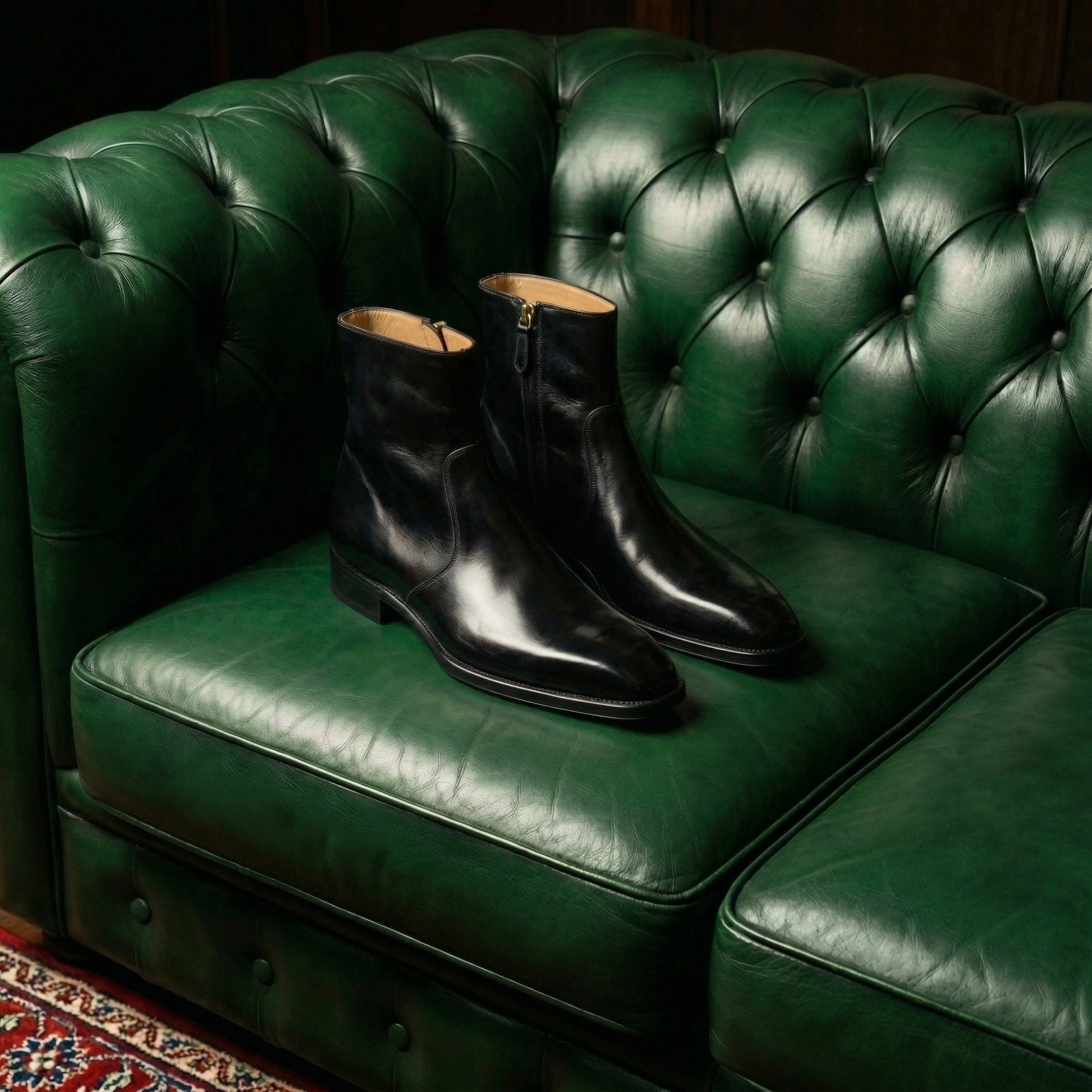 Black Leather Lucente Zipper Boots