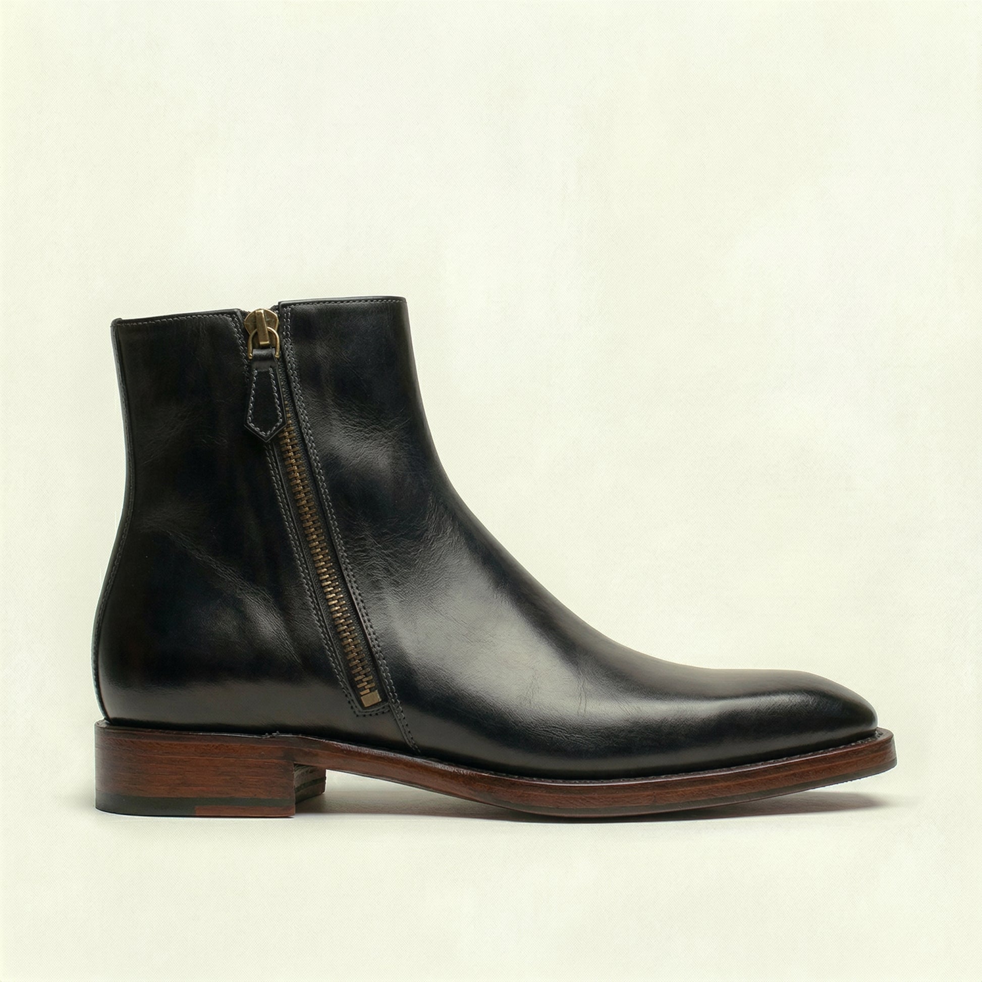 Black Leather Lucente Zipper Boots
