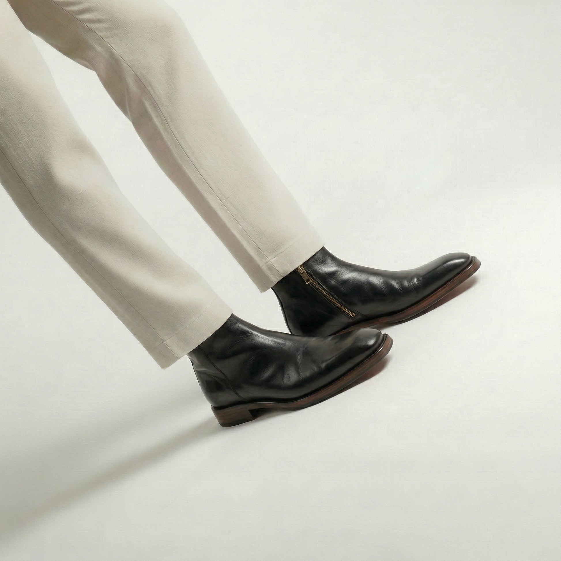 Black Leather Lucente Zipper Boots