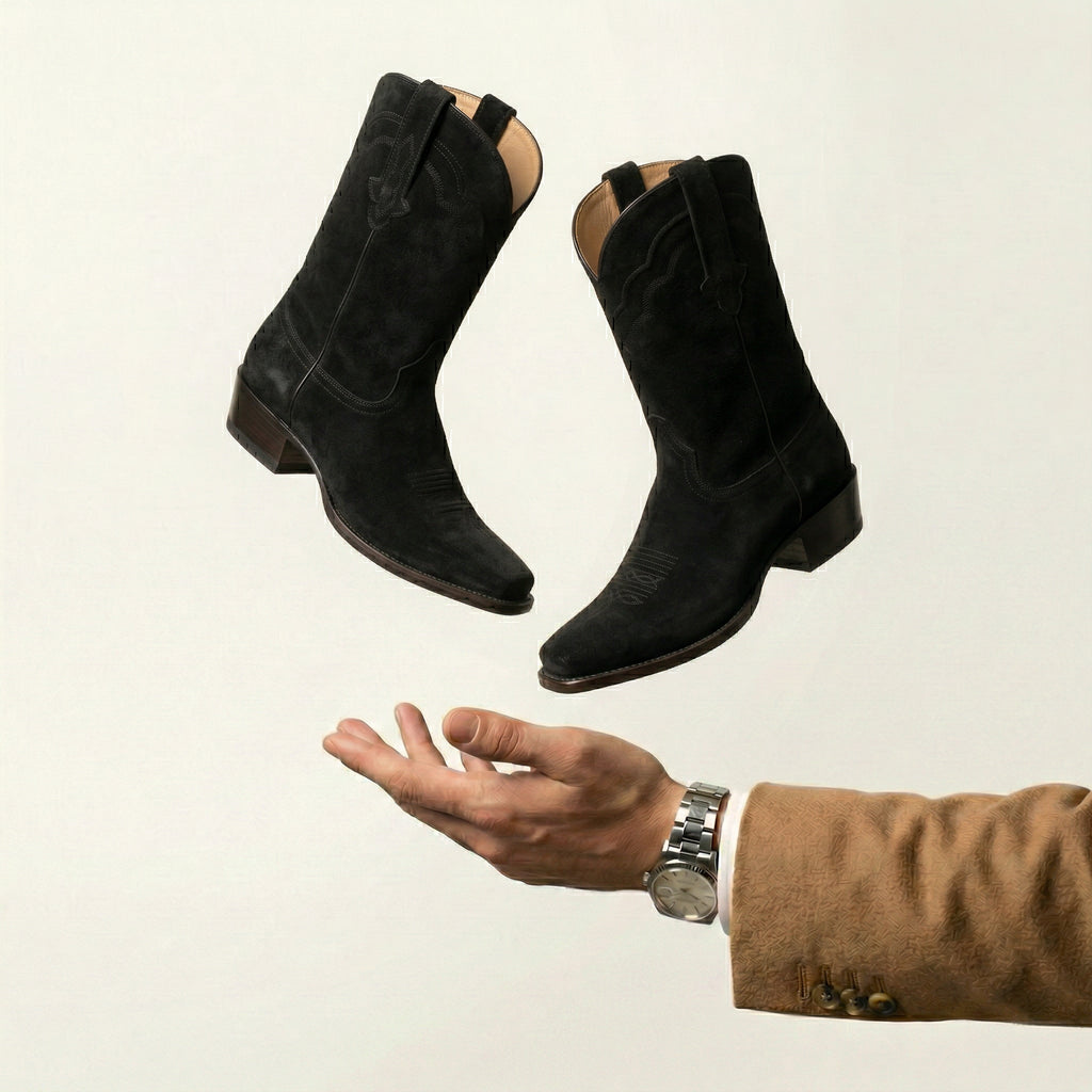 Black Suede Lucente Cowboy Boot