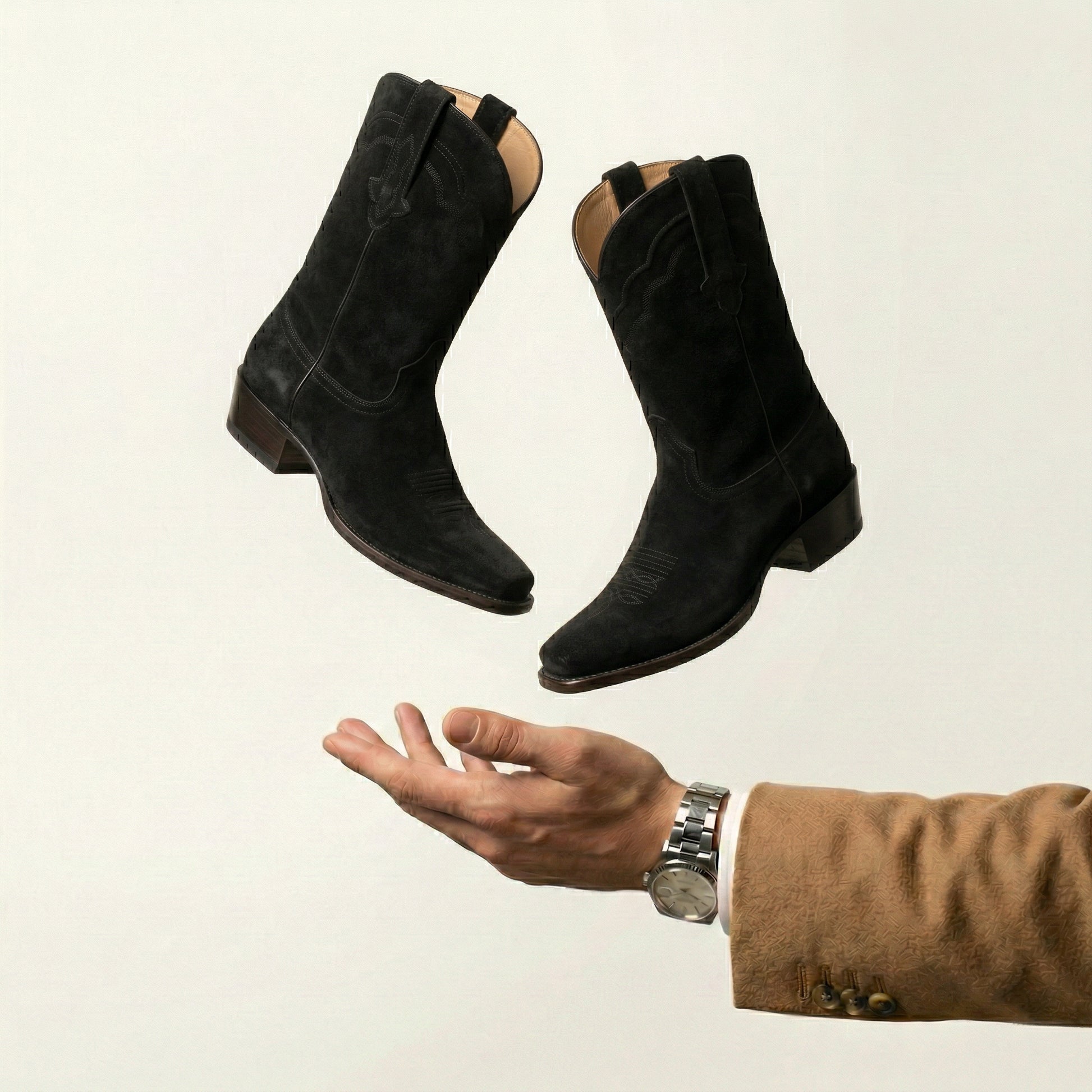 Black Suede Lucente Cowboy Boot