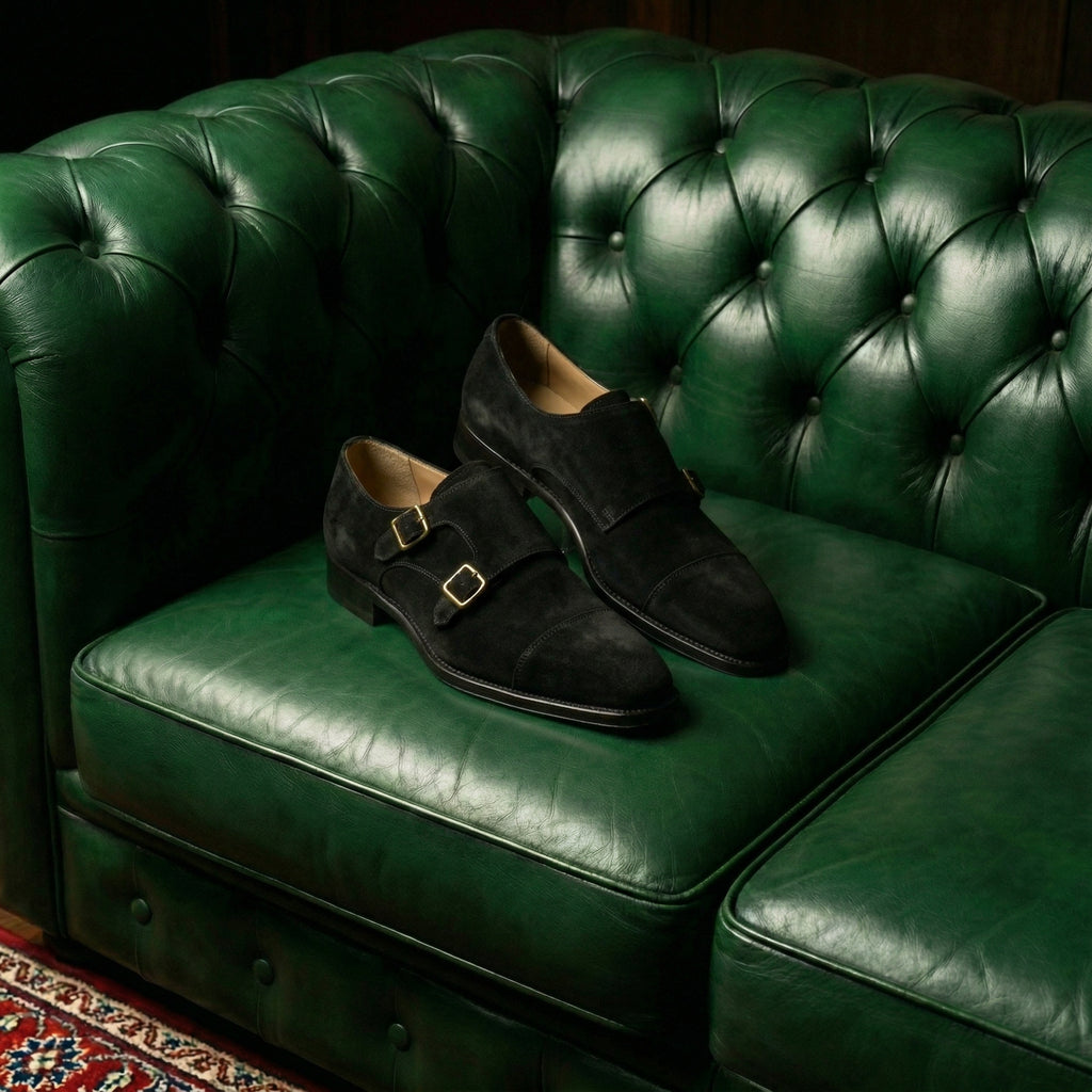 Black Suede Lucente Double Monk Strap Shoe
