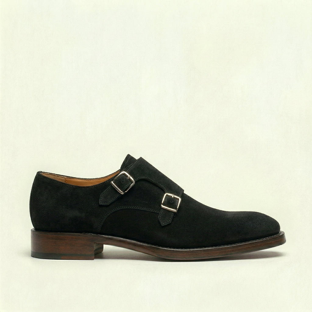 Black Suede Lucente Double Monk Strap Shoe