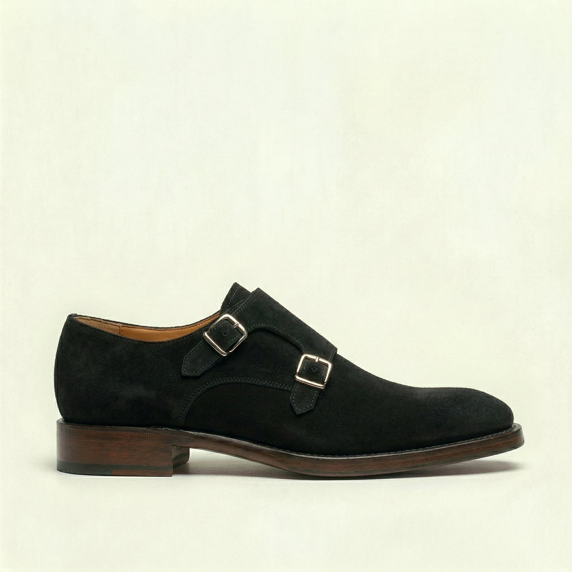 Black Suede Lucente Double Monk Strap Shoe
