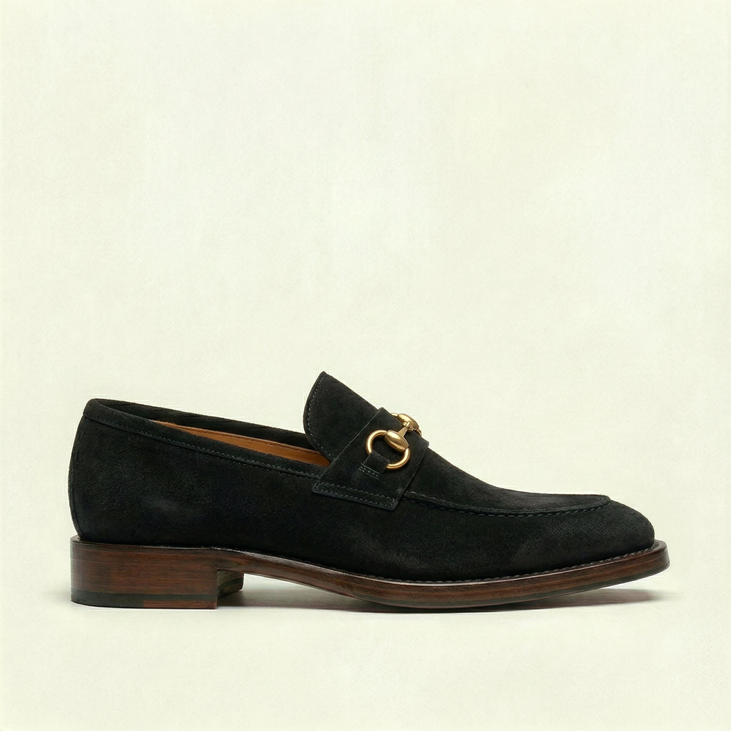 Black Suede Lucente Horse Bit Loafer