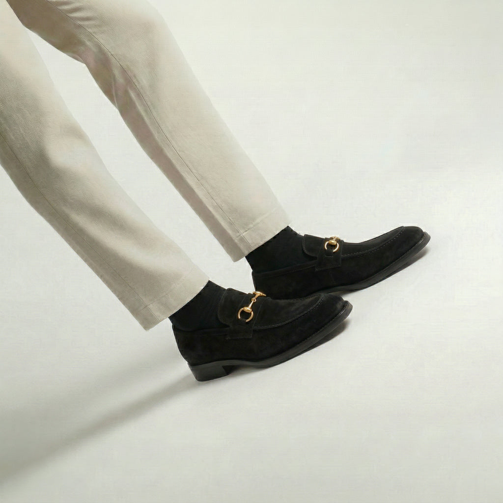 Black Suede Lucente Horse Bit Loafer