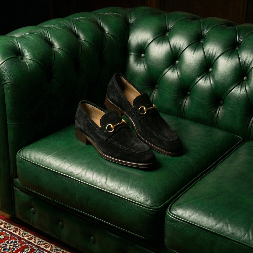 Black Suede Lucente Horse Bit Loafer