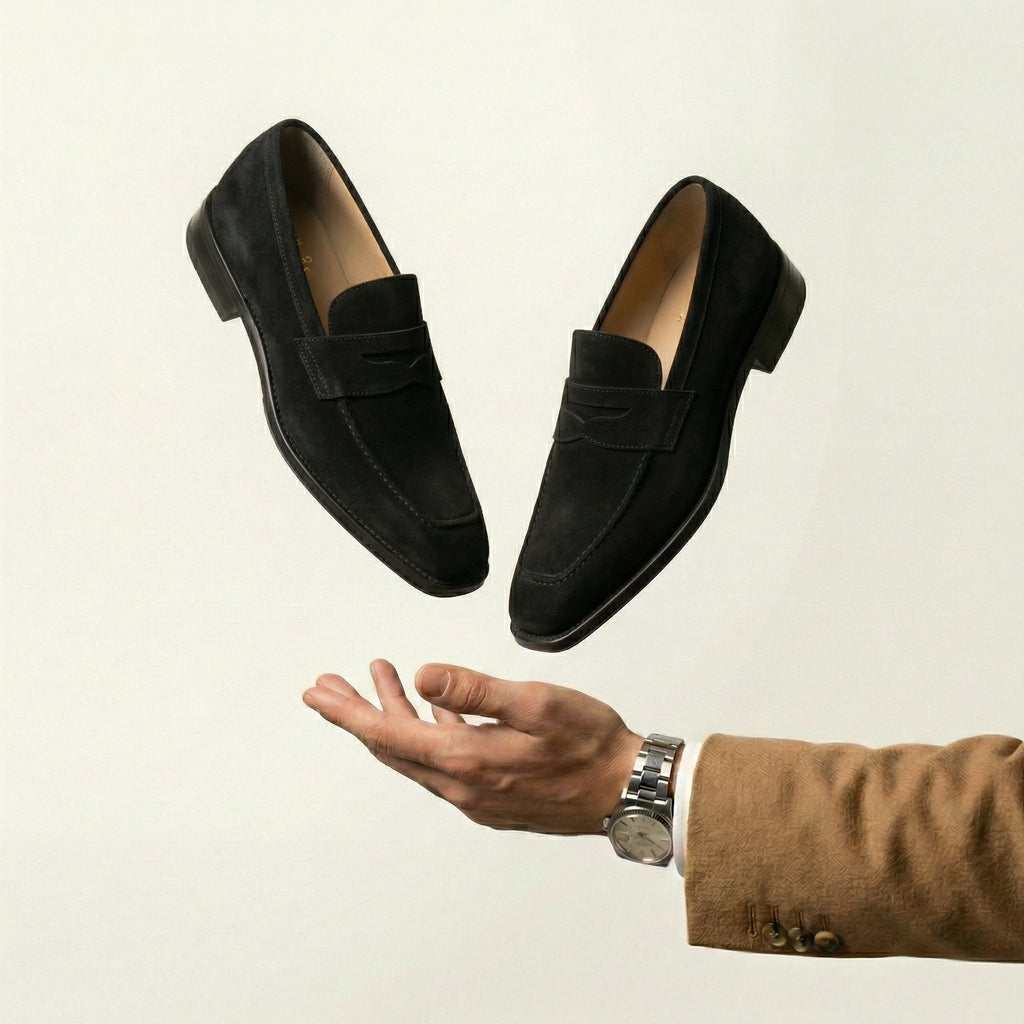 Black Suede Lucente Penny Loafer Shoes