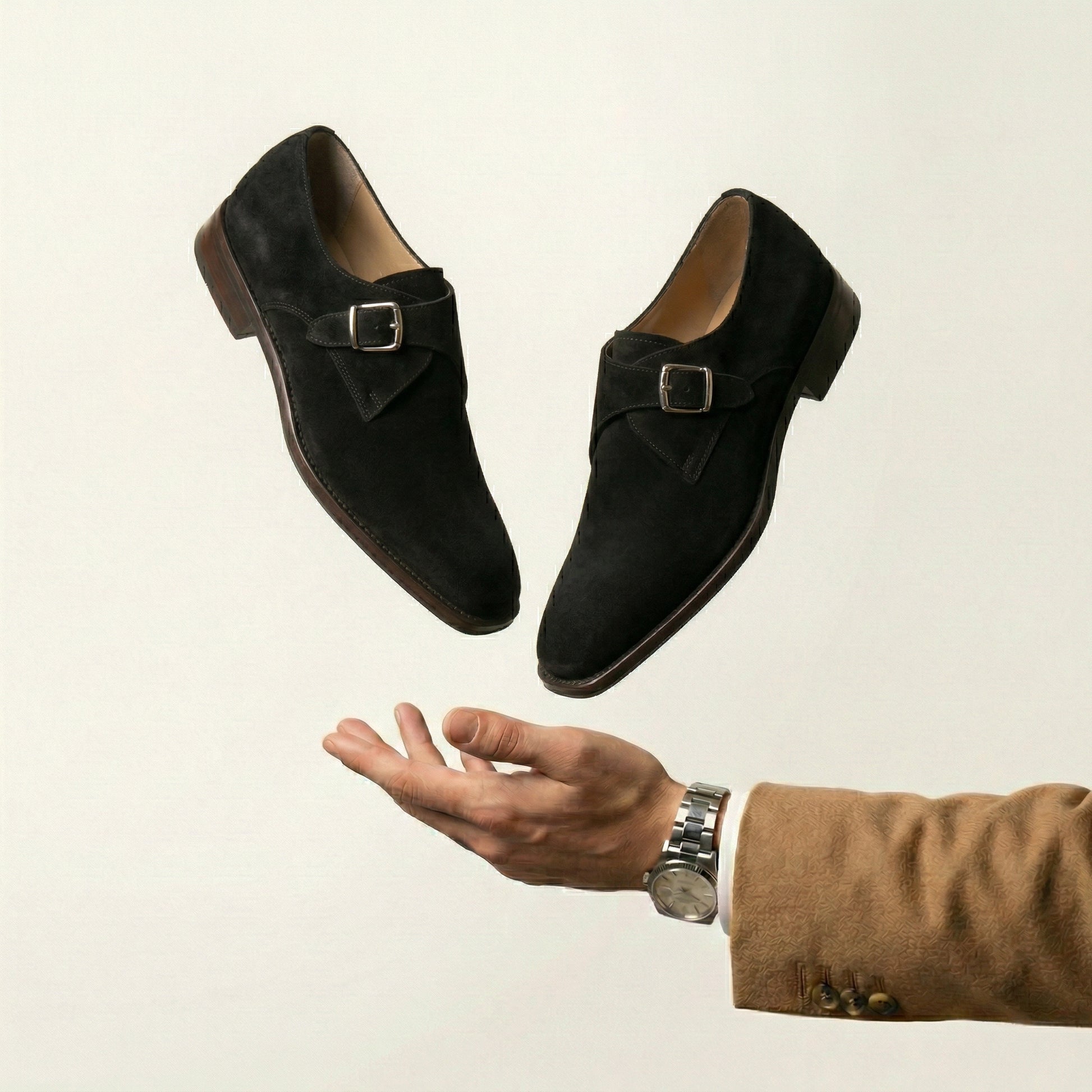 Black Suede Lucente Single Monk Strap Shoes