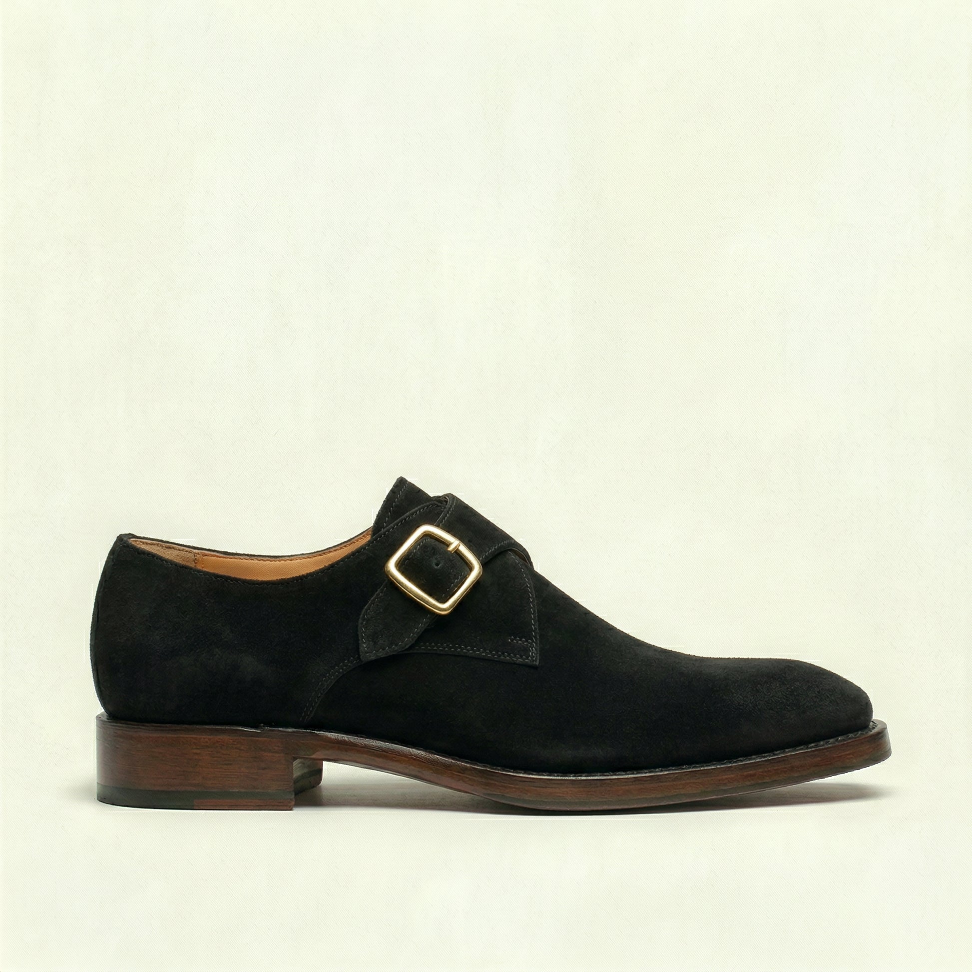 Black Suede Lucente Single Monk Strap Shoes