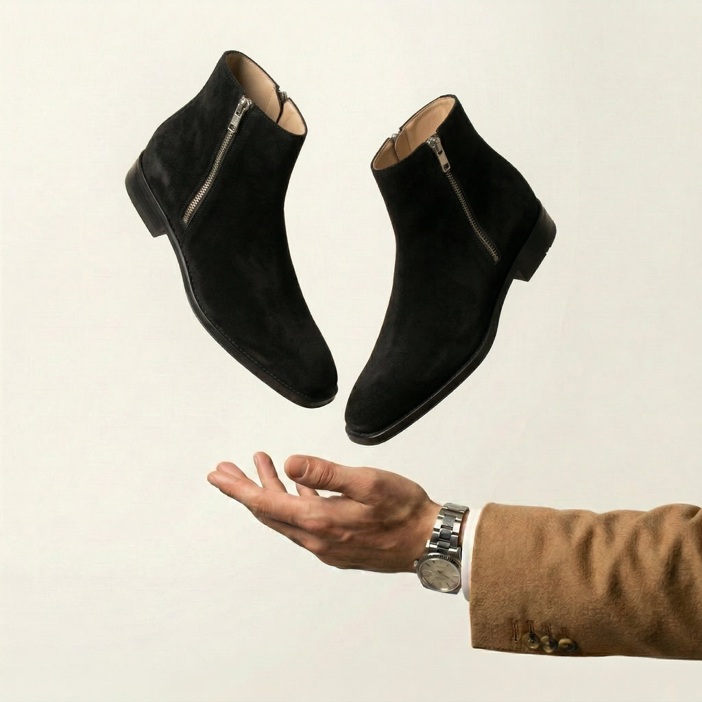 Black Suede Lucente Zipper Boots