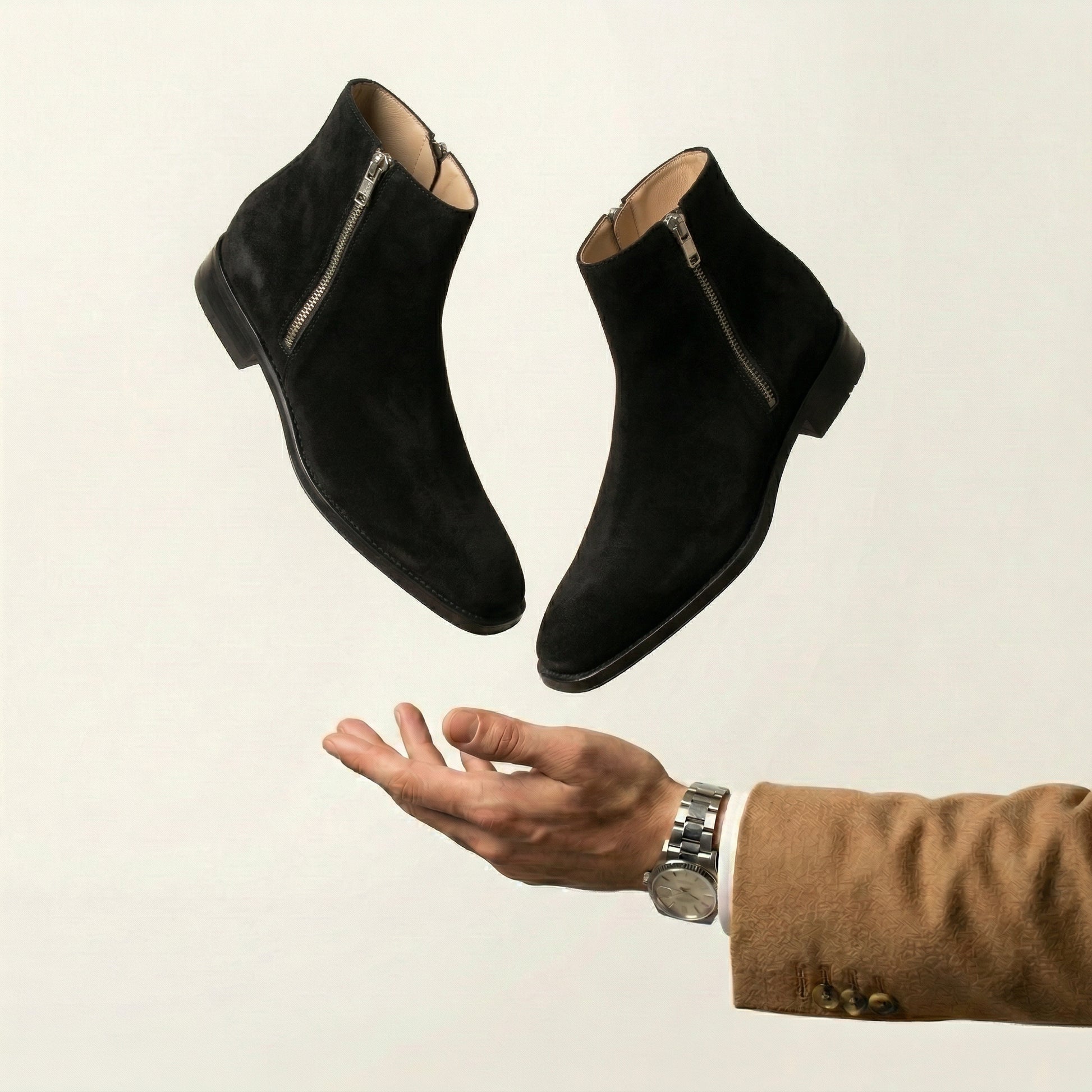 Black Suede Lucente Zipper Boots