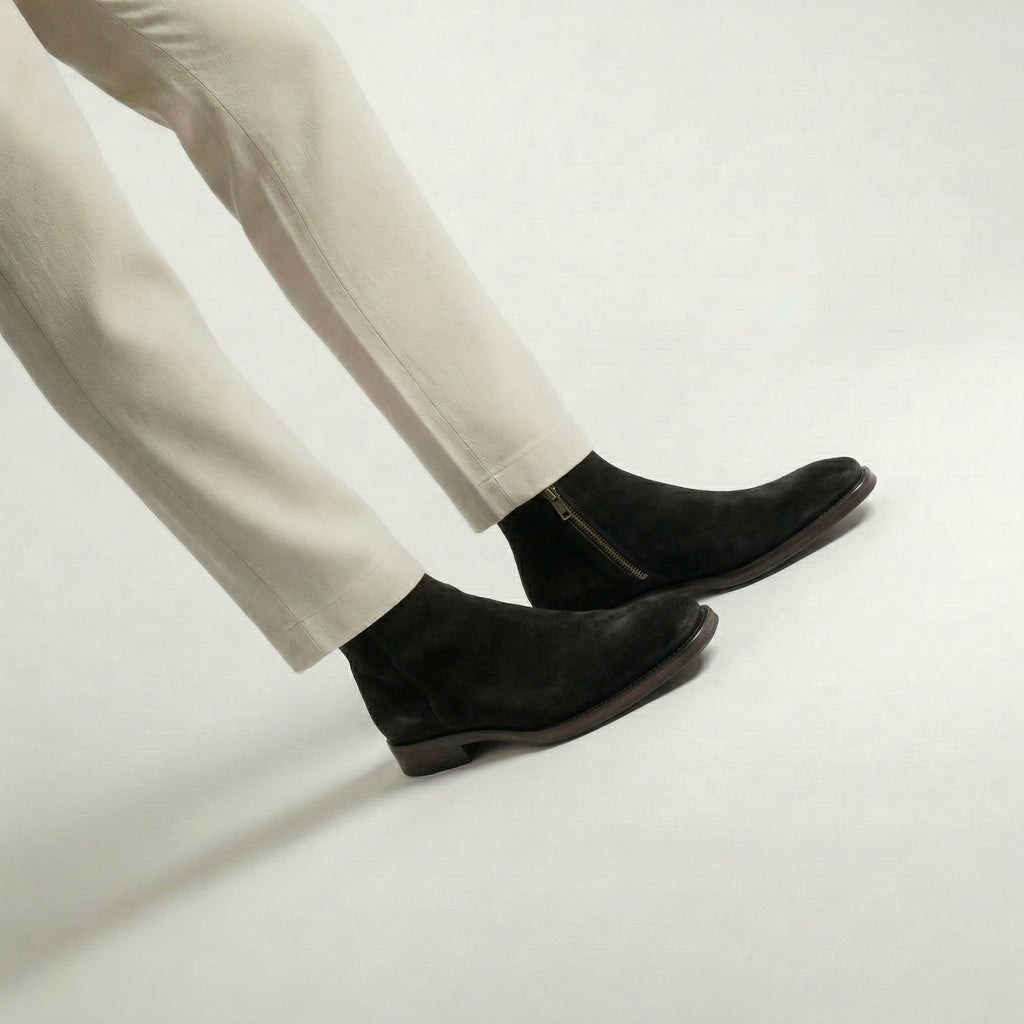 Black Suede Lucente Zipper Boots