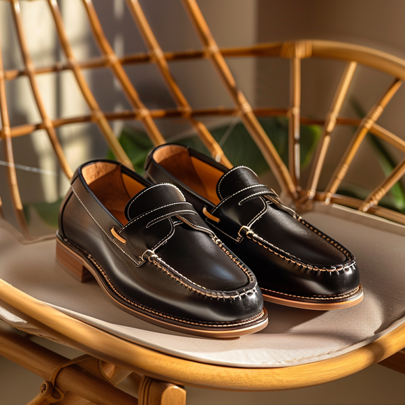 Black Gianmarco Boat Shoes with Tan Soles