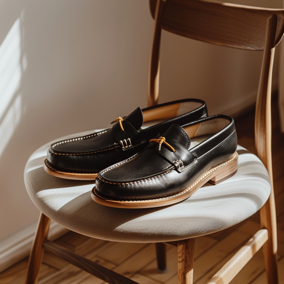 Black Gianni Boat Shoes with Tan Soles