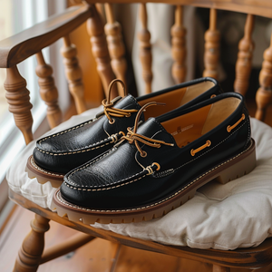 Black Giovanni Boat Shoes with Honey Soles