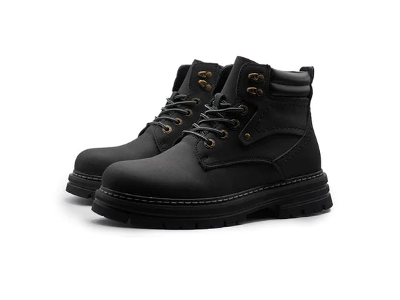 Black Suede Leather Lace-Up Adventure Ambler Zipper in Middle Chunky Boots - Hiking and Trekking Boots