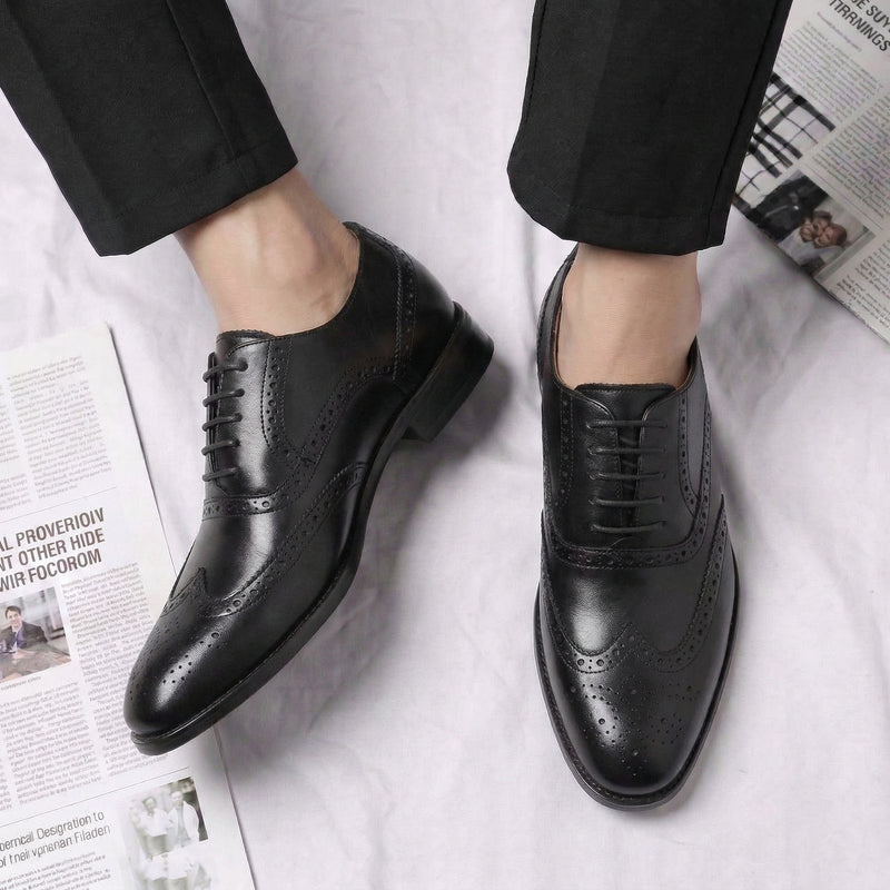 Height Increasing Black Leather Alessandro Brogue Oxford Shoes