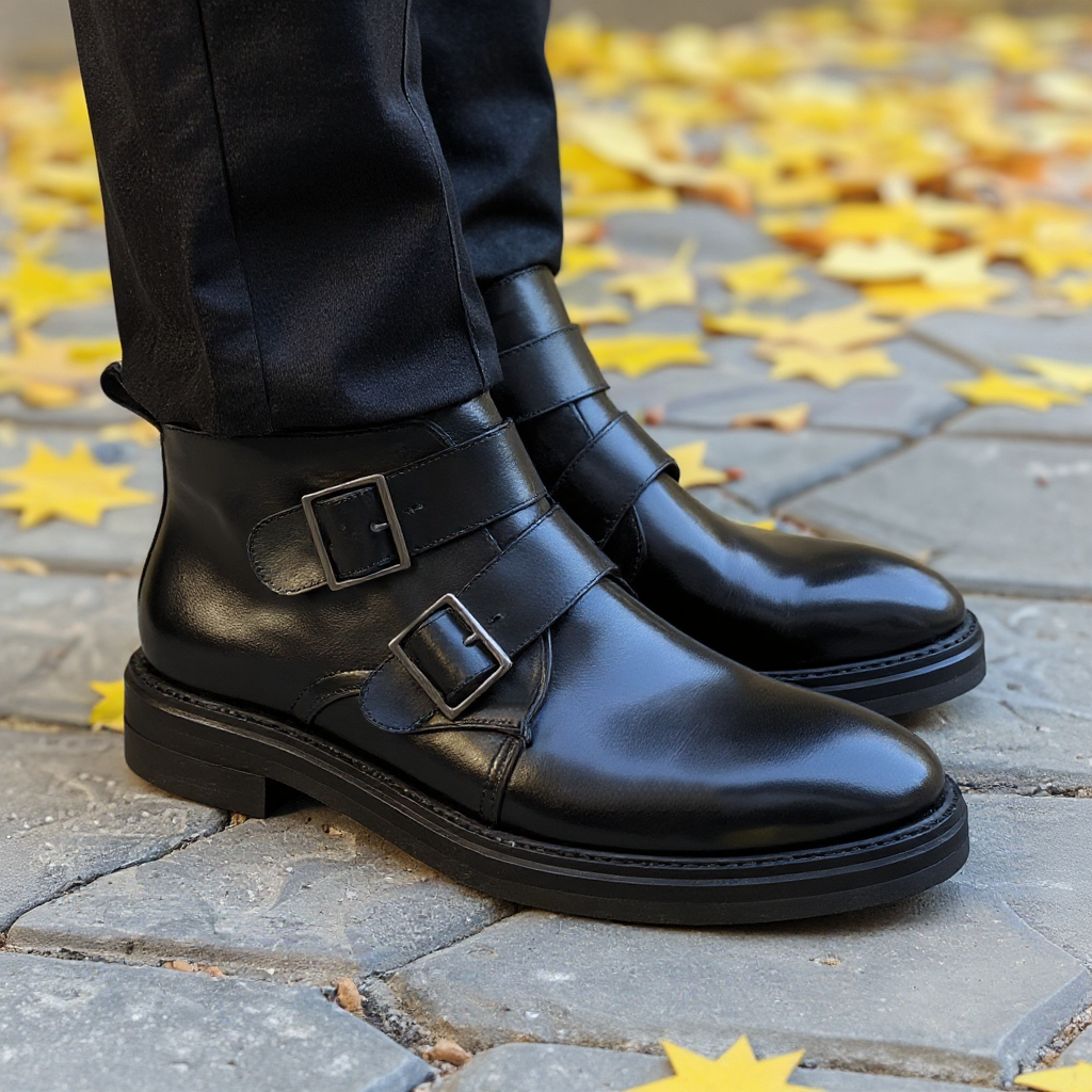 Black Leather Bastiano With Thick Sole Loafers