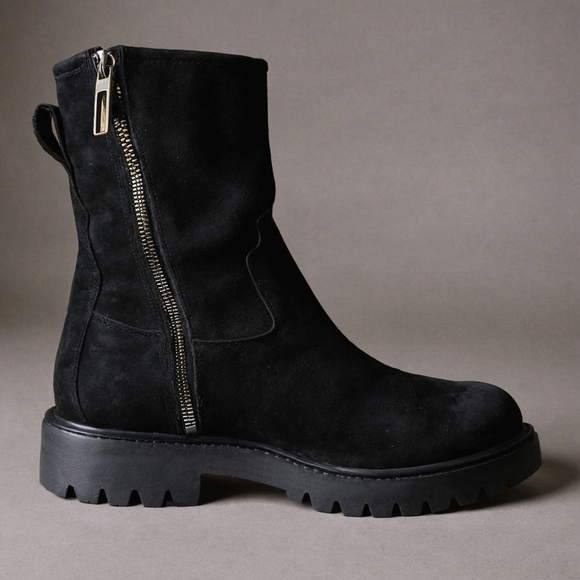 Black Suede Leather Massimiliano With Thick Sole Zipper Boots