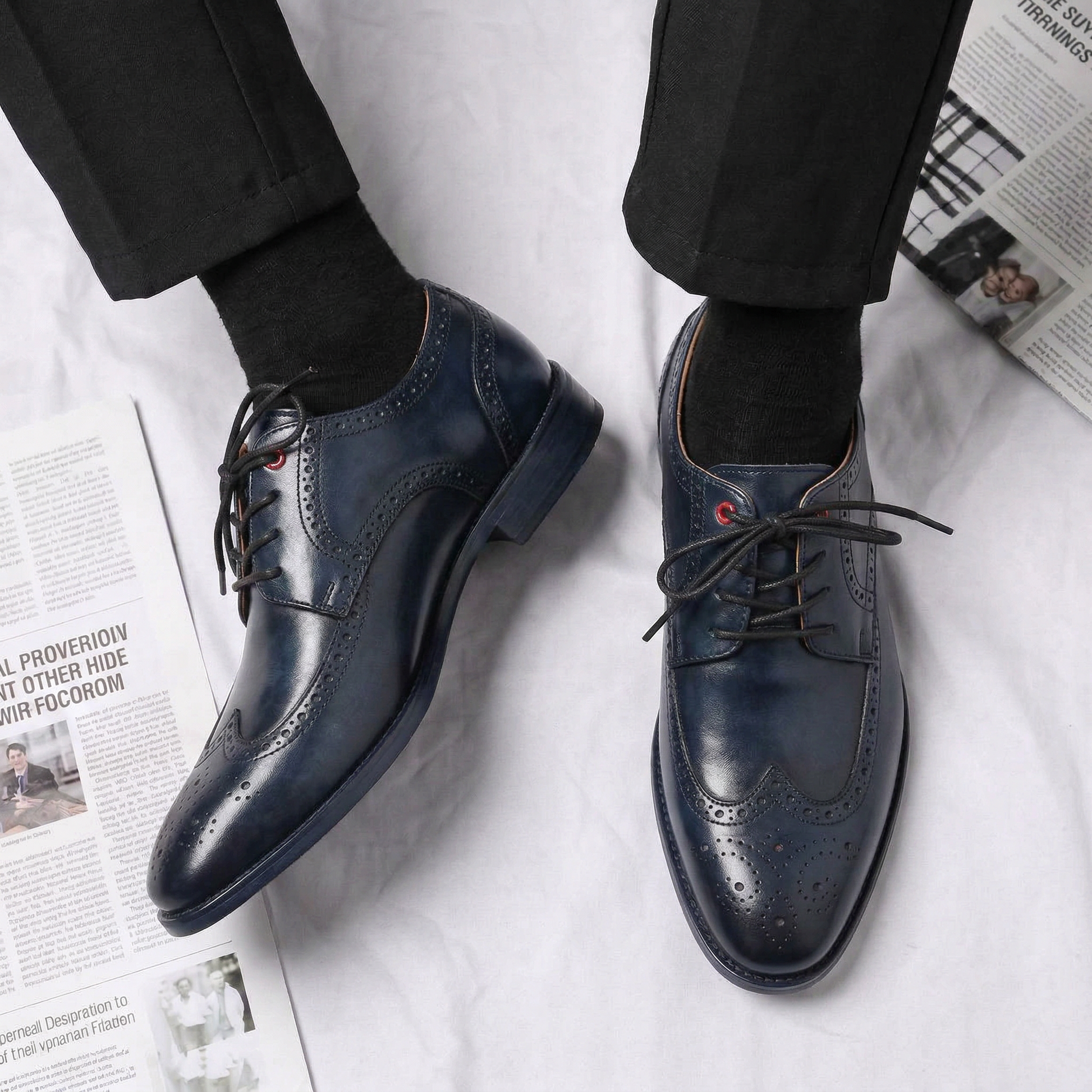 Height Increasing Blue Leather Alessandro Brogue Oxford Shoes