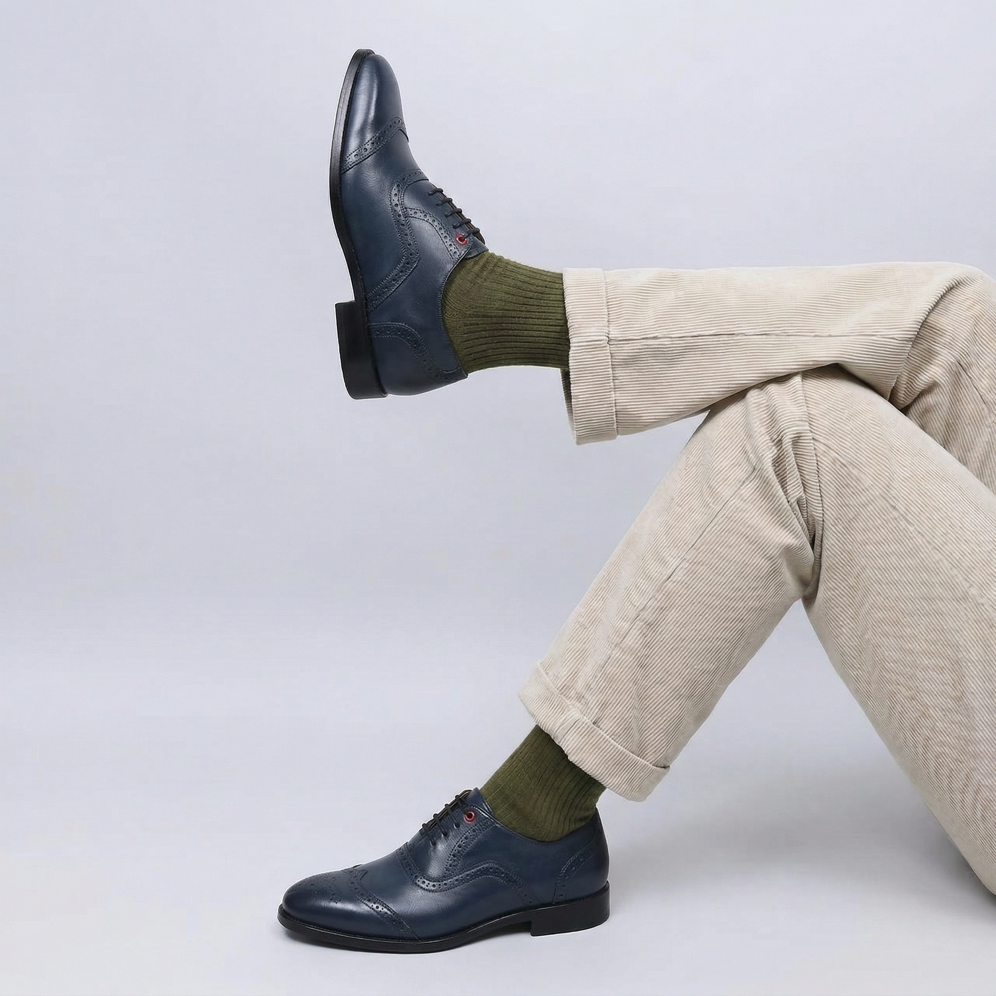 Height Increasing Blue Leather Alessandro Brogue Oxford Shoes