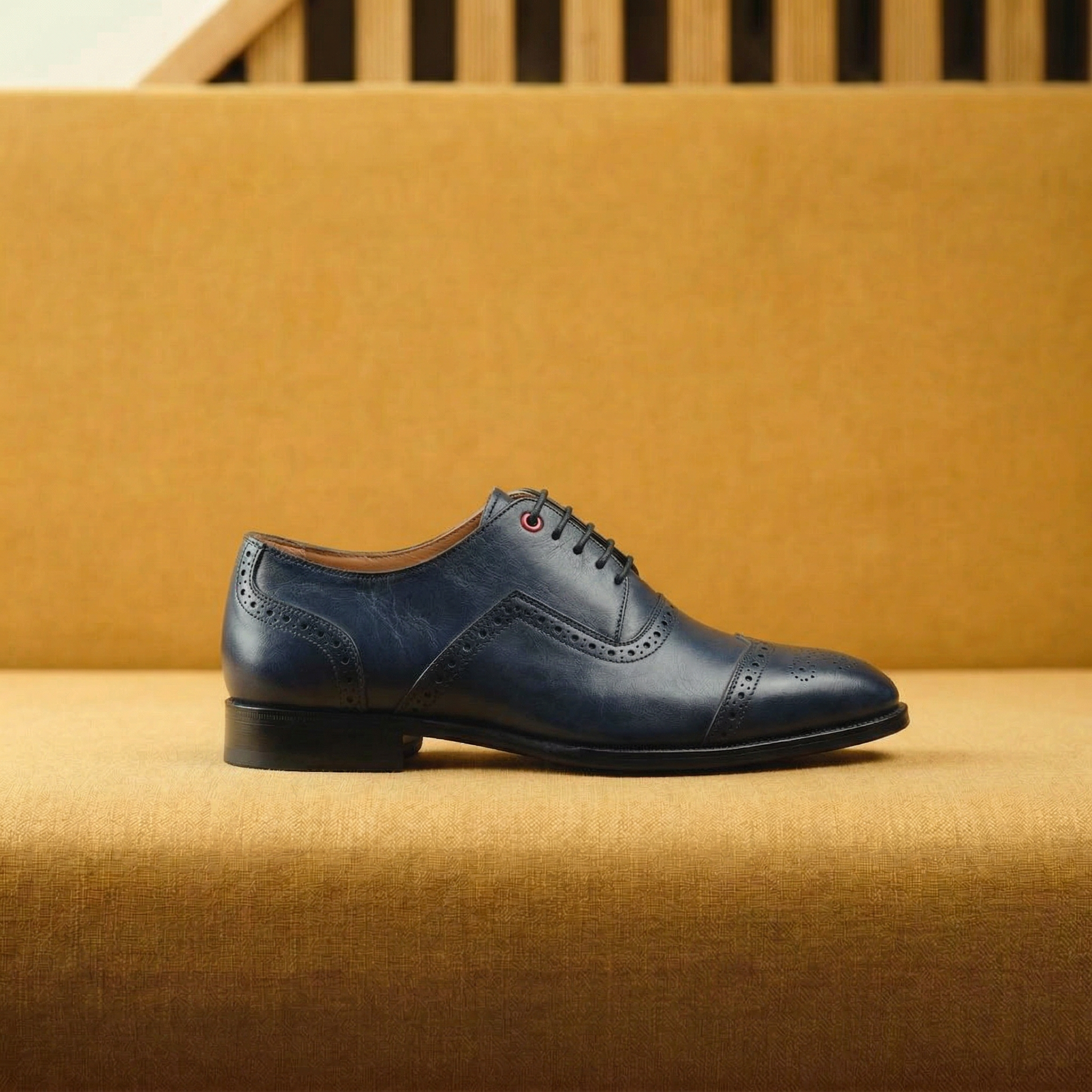 Height Increasing Blue Leather Alessandro Brogue Oxford Shoes
