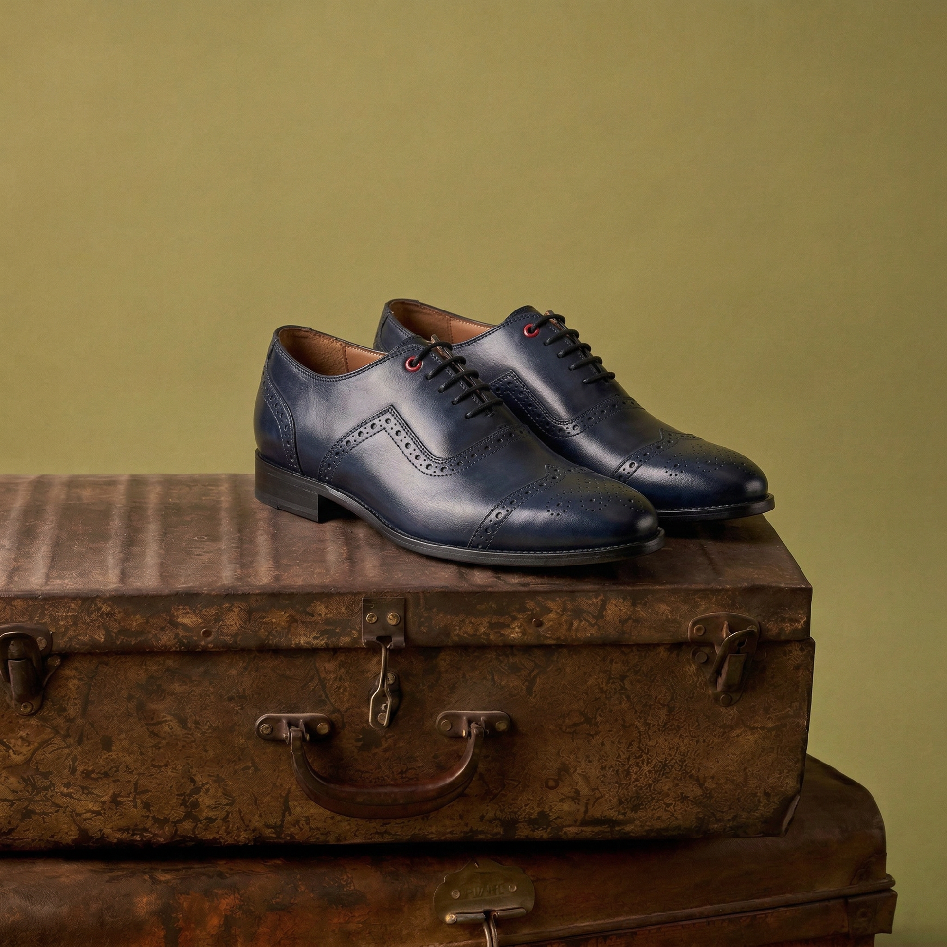 Height Increasing Blue Leather Alessandro Brogue Oxford Shoes