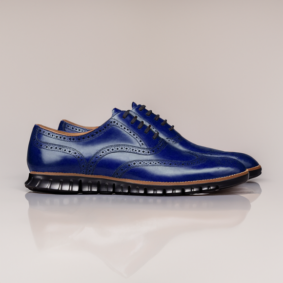 Blue Leather Everett Lace Up Oxfords with Black Hybrid Sole - SS23