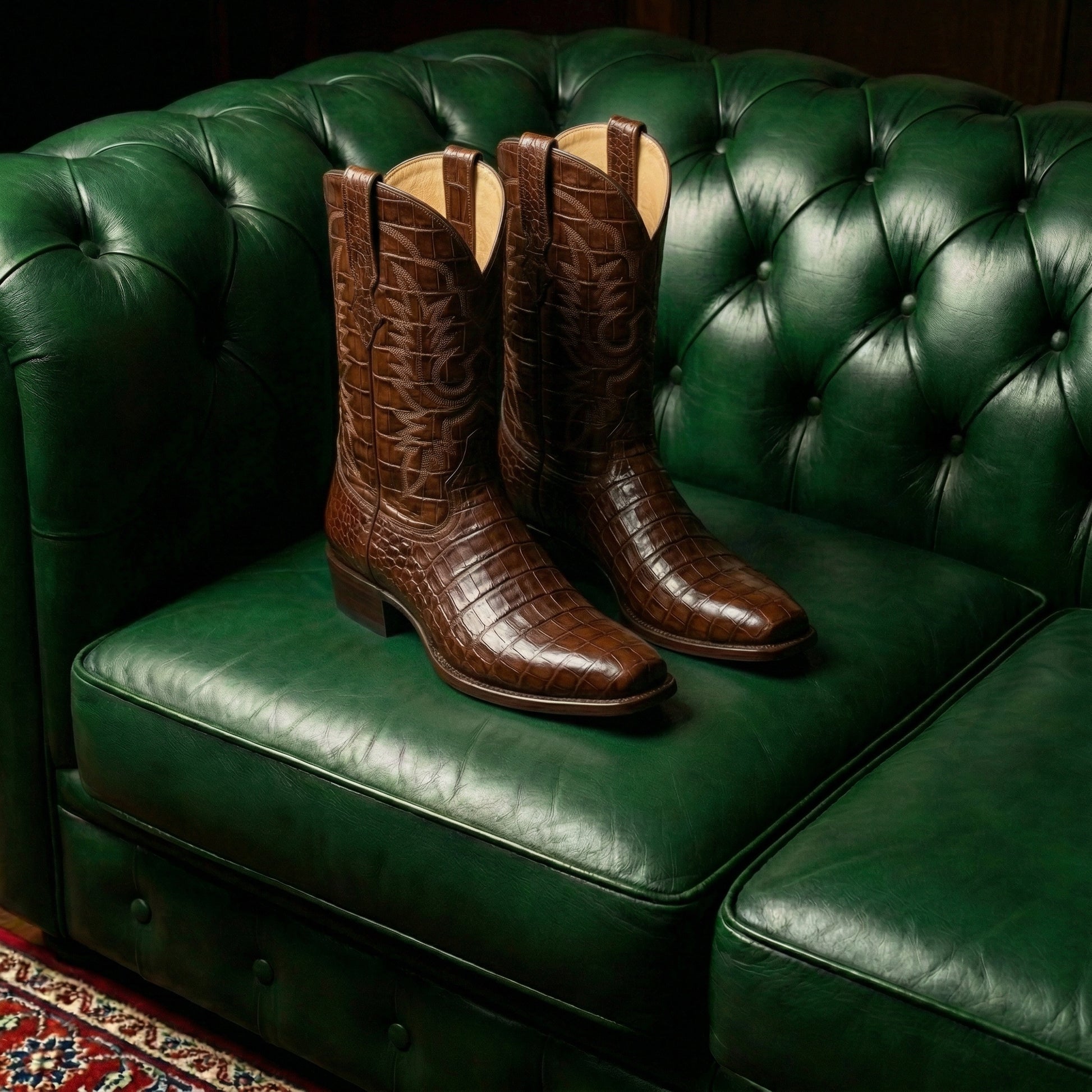 Brown Croc Print Leather Lucente Cowboy Boot