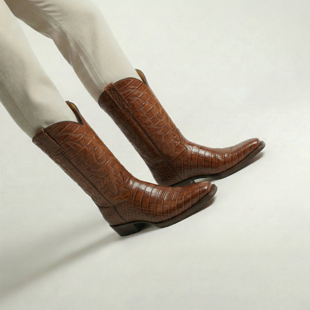 Brown Croc Print Leather Lucente Cowboy Boot