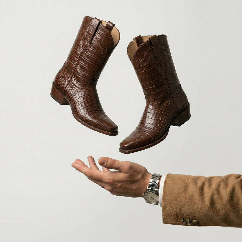 Brown Croc Print Leather Lucente Cowboy Boot