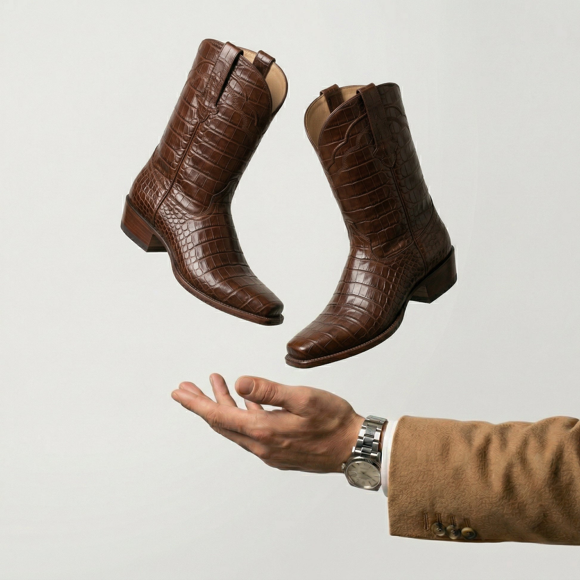 Brown Croc Print Leather Lucente Cowboy Boot