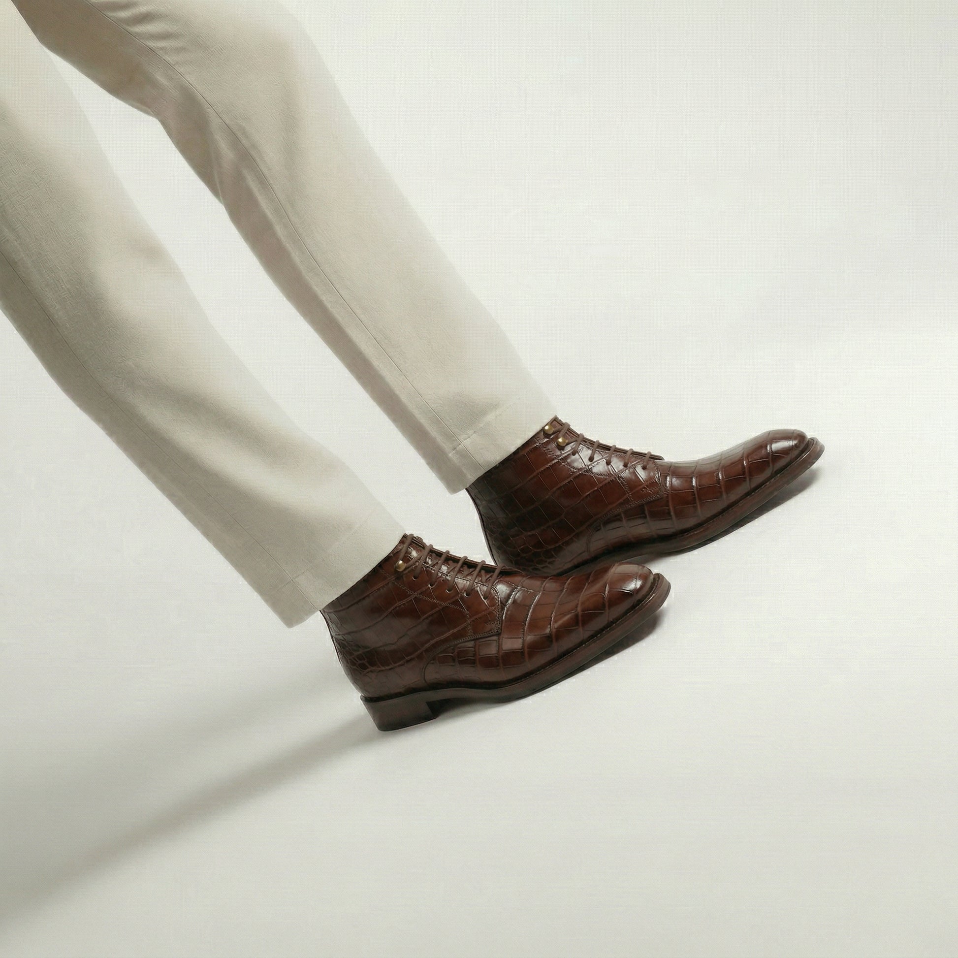 Brown Croc Print Leather Lucente Derby Boot
