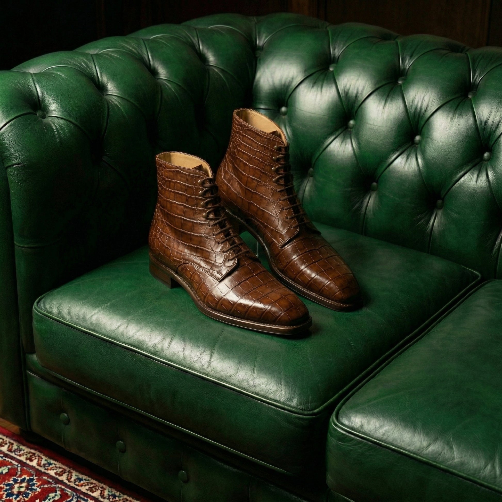 Brown Croc Print Leather Lucente Derby Boot