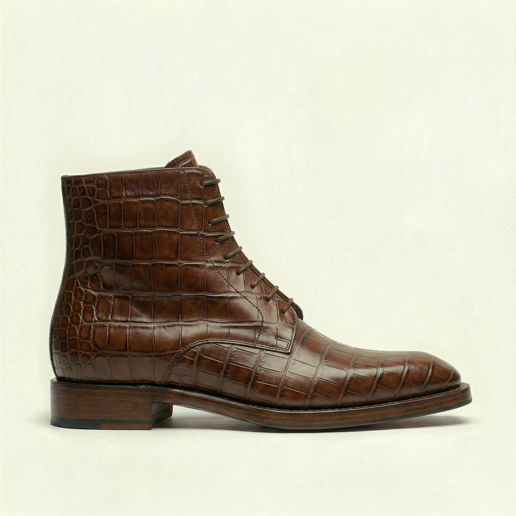 Brown Croc Print Leather Lucente Derby Boot