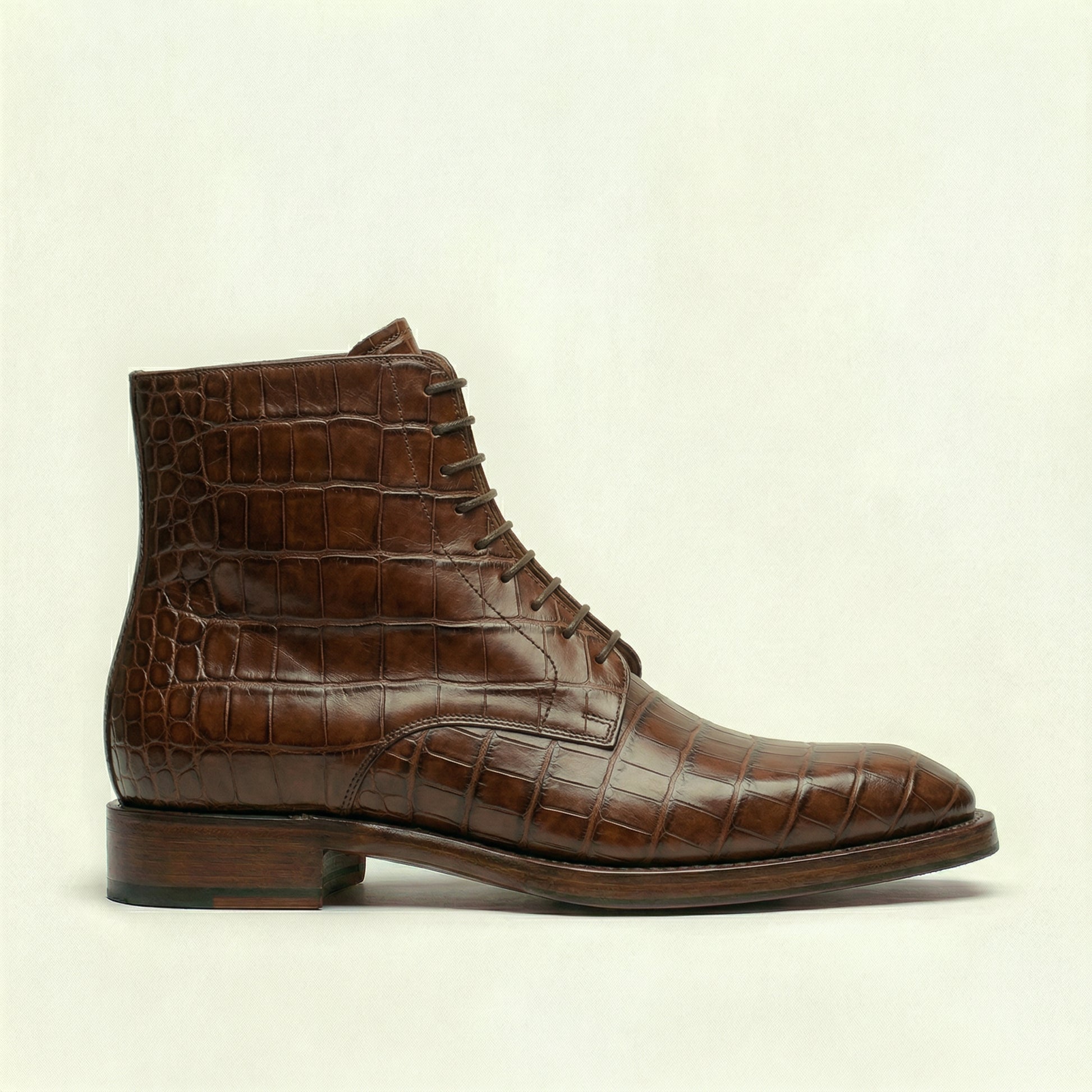 Brown Croc Print Leather Lucente Derby Boot